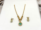 Matte finishing with Mint-Green stone flower designed Short Necklace