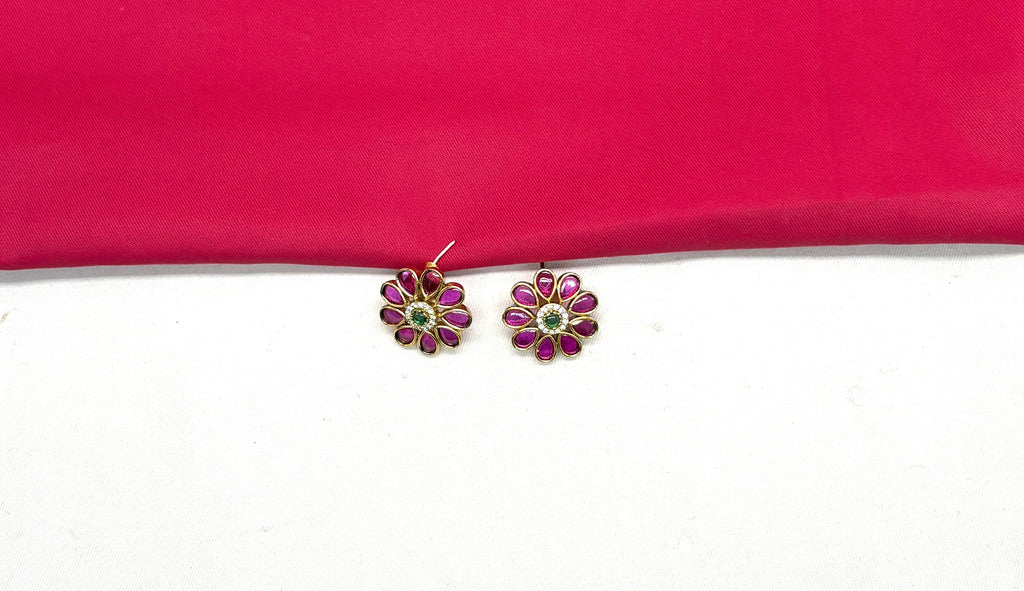 Matte finishing American Diamonds with pink & Green stones Short Necklace