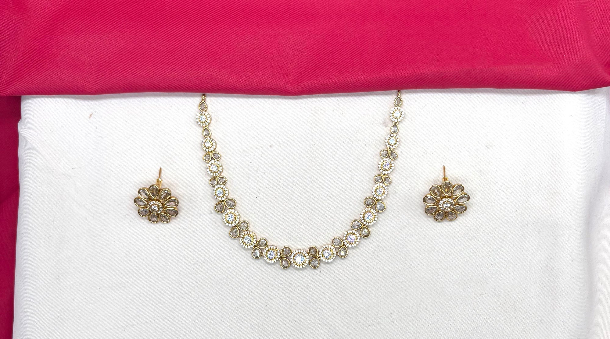 Matte finishing American Diamonds with White stones Short Necklace
