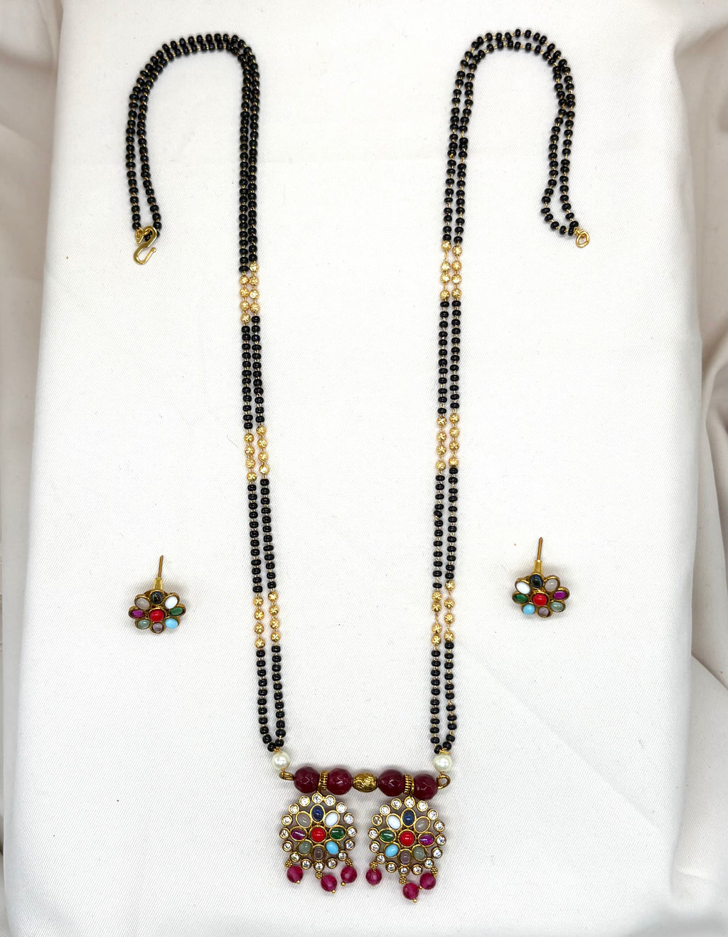Navratan pink Pendant mangalsutra