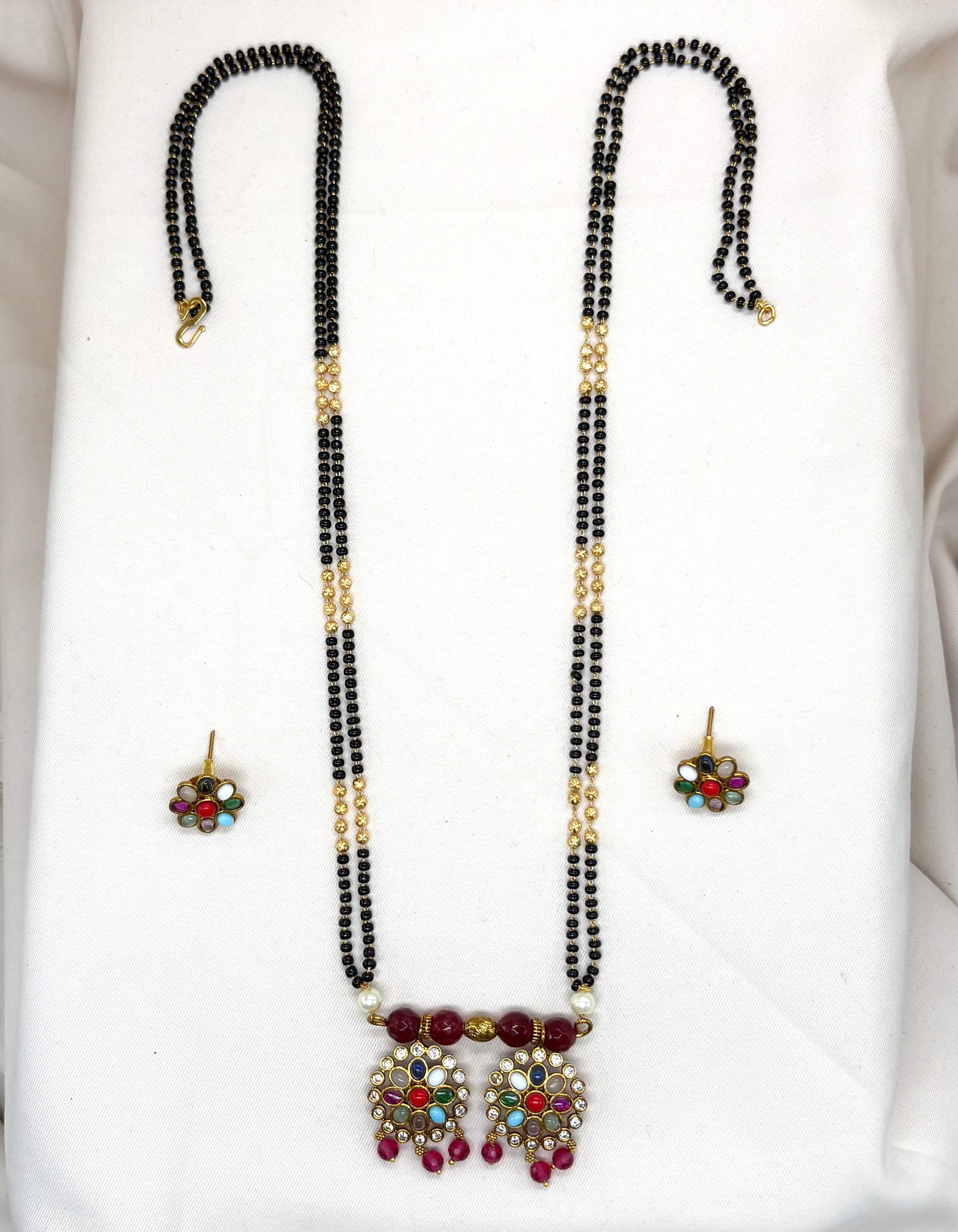 Navratan pink Pendant mangalsutra