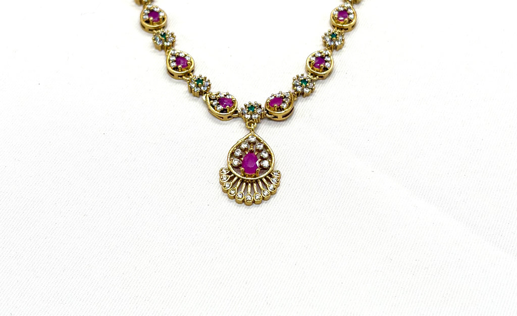 Gold finishing Pink Stones Short Necklace