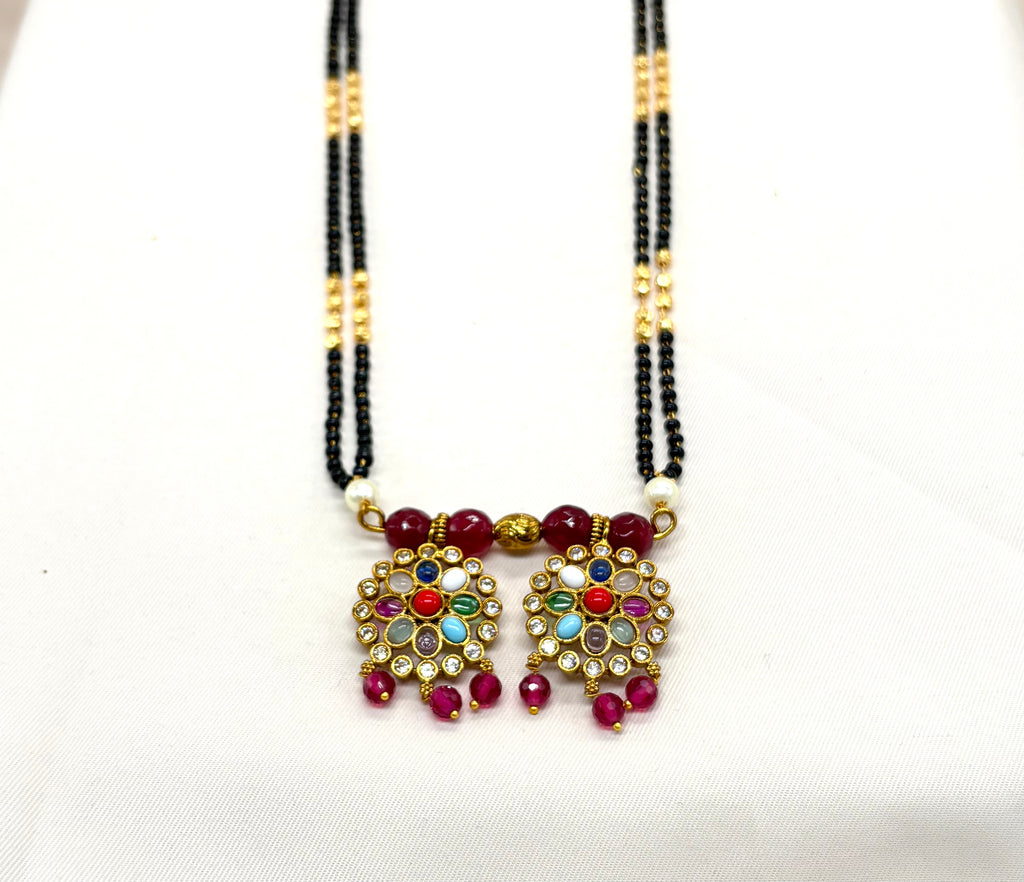 Navratan pink Pendant mangalsutra