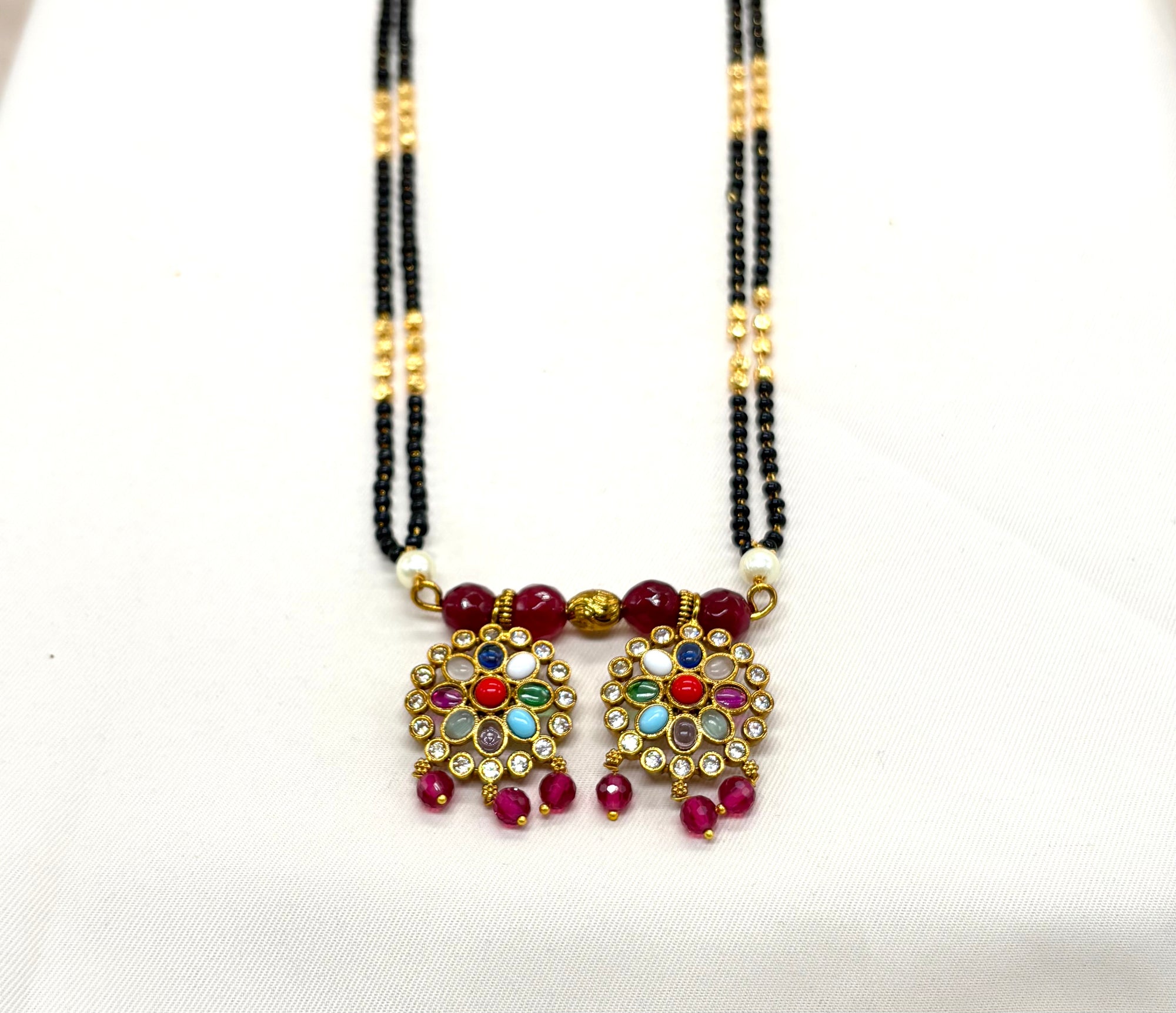 Navratan pink Pendant mangalsutra