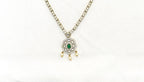 Victorian finishing American Diamonds with central Green stone Short Necklace