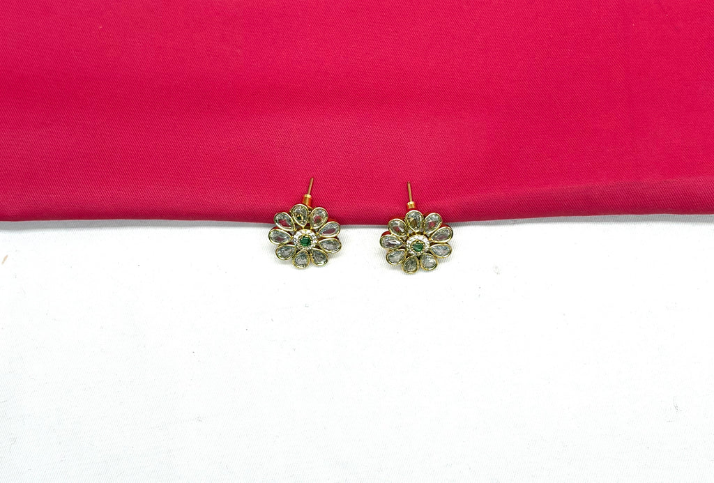 Matte finishing American Diamonds with Green stones Short Necklace