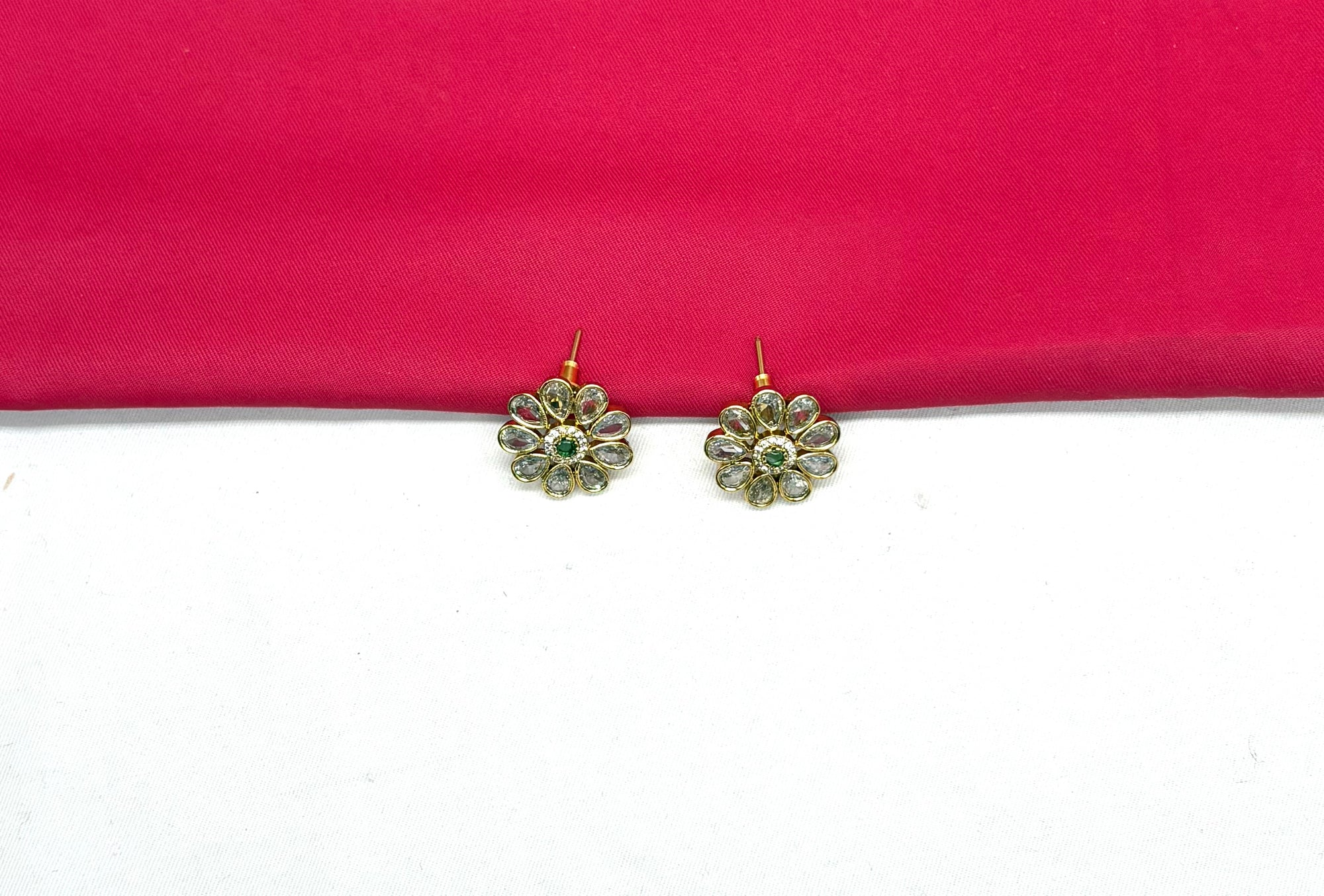 Matte finishing American Diamonds with Green stones Short Necklace