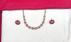 Matte finishing American Diamonds with pink & Green stones Short Necklace