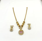 Matte finishing with baby-pink tone flower designed Short Necklace