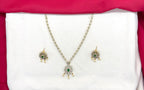 Victorian finishing American Diamonds with central Green stone Short Necklace