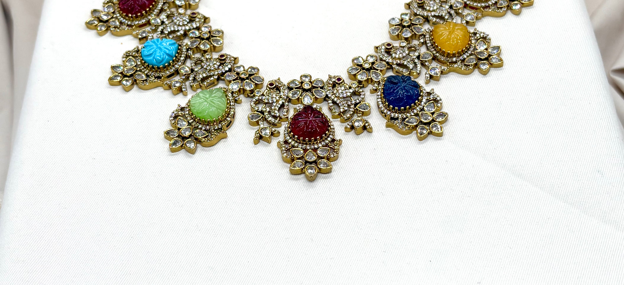 Victorian multi Navratan stones Short Necklace