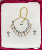 Premium Moissanite Stones floral design Blue circle finish Short Necklace