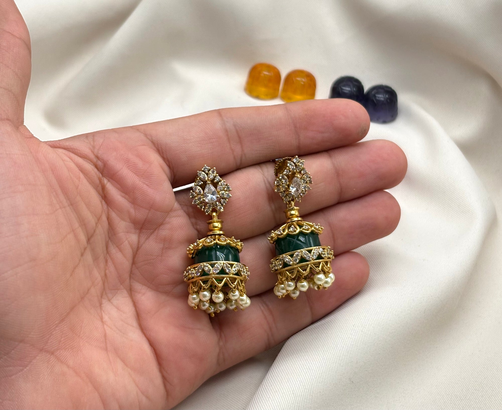 Changeable (Jhumkas)with 5 stones floral design Earring