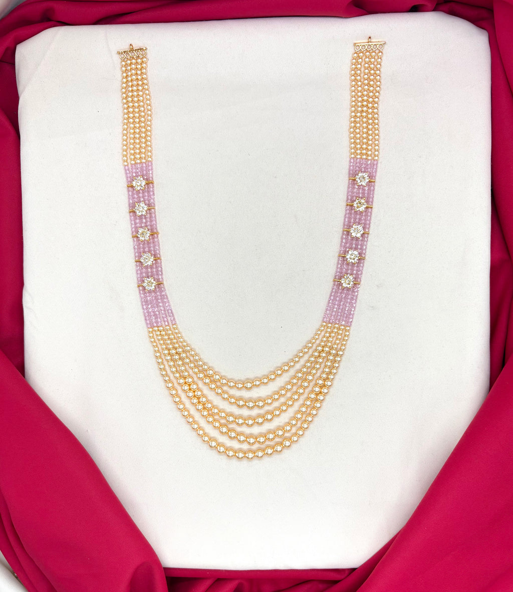 Premium cream bead embellished layered with kundan, pearls, and stones Necklace