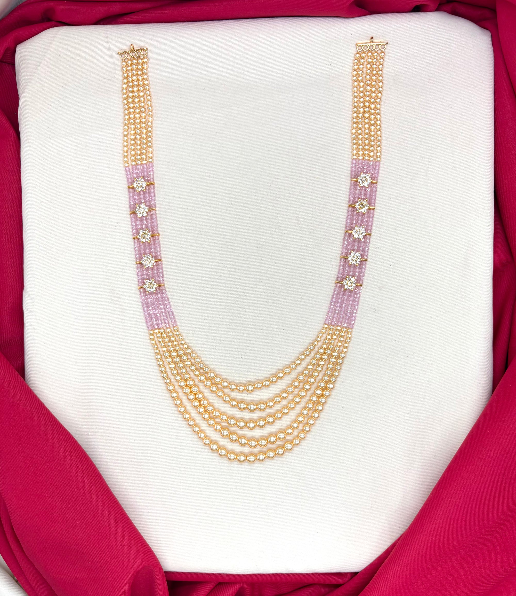 Premium cream bead embellished layered with kundan, pearls, and stones Necklace