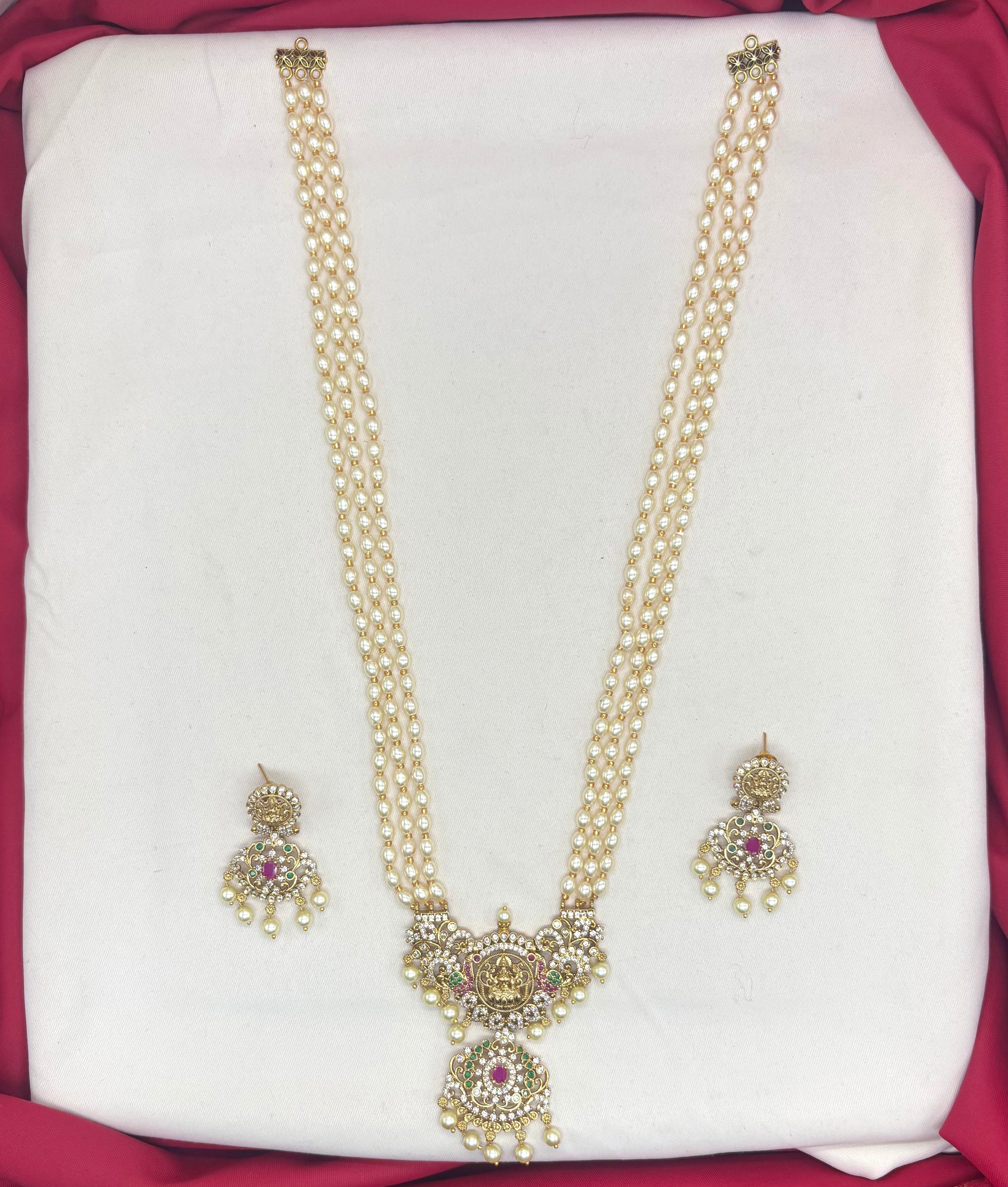 Premium Layered peacock design with Rice pearls Rani Haram