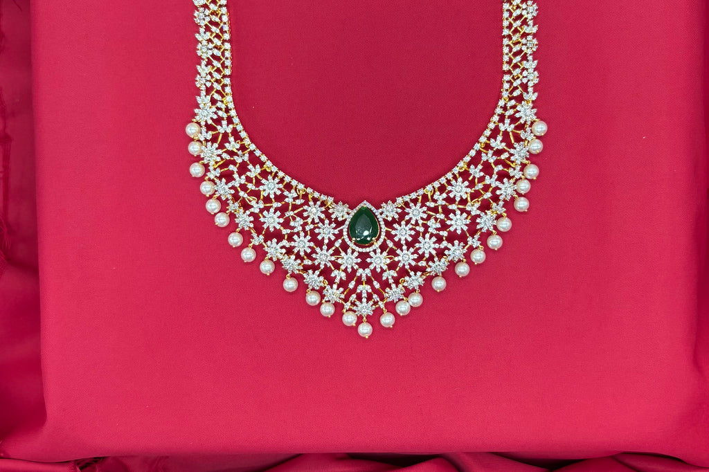 Premium GJ Polishing AD Stones Flower design with Green Stone Long Haram