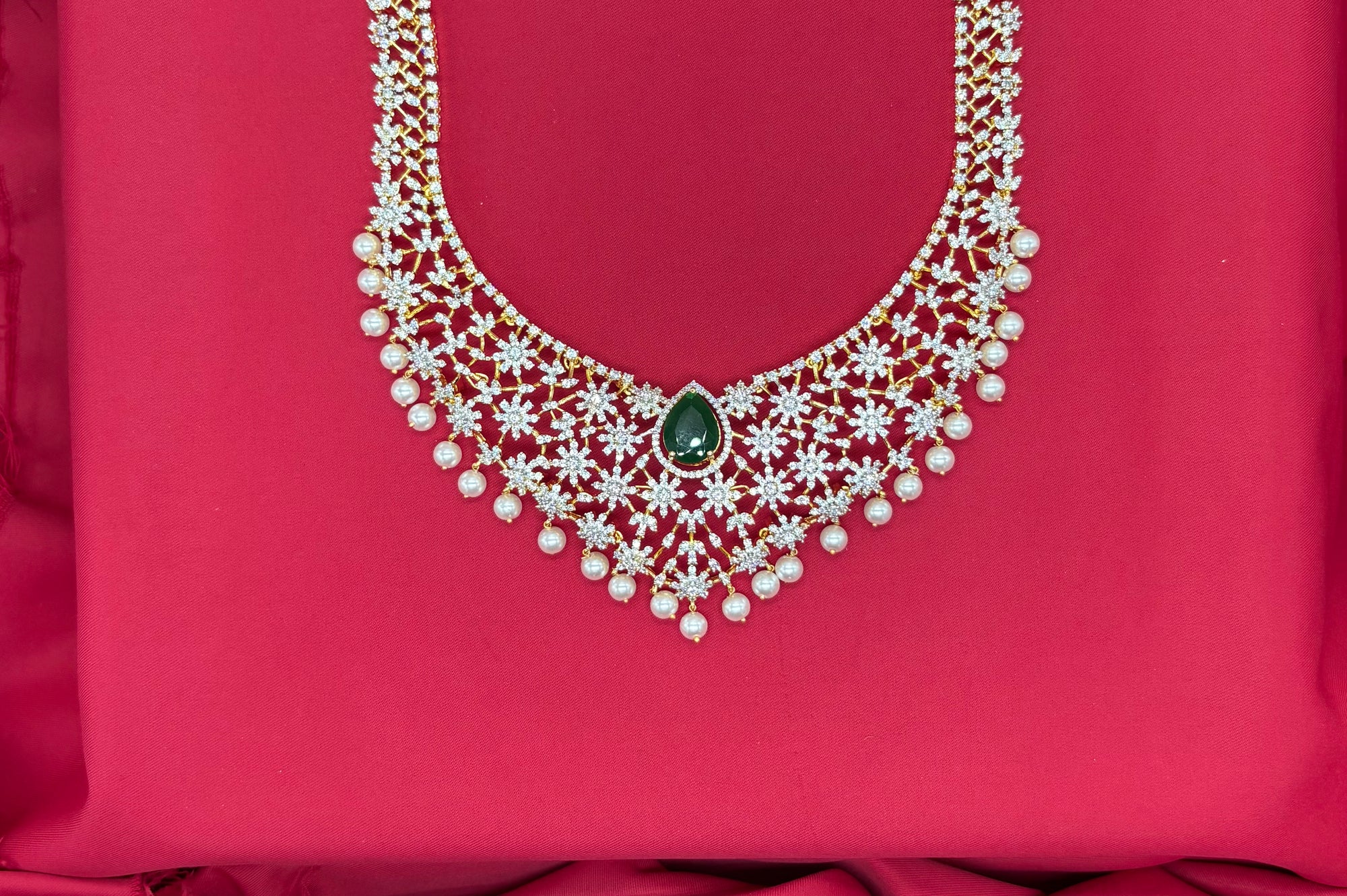 Premium GJ Polishing AD Stones Flower design with Green Stone Long Haram