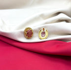 Vintage Peach Moissanite Stone carved gold-tone clip-on earring