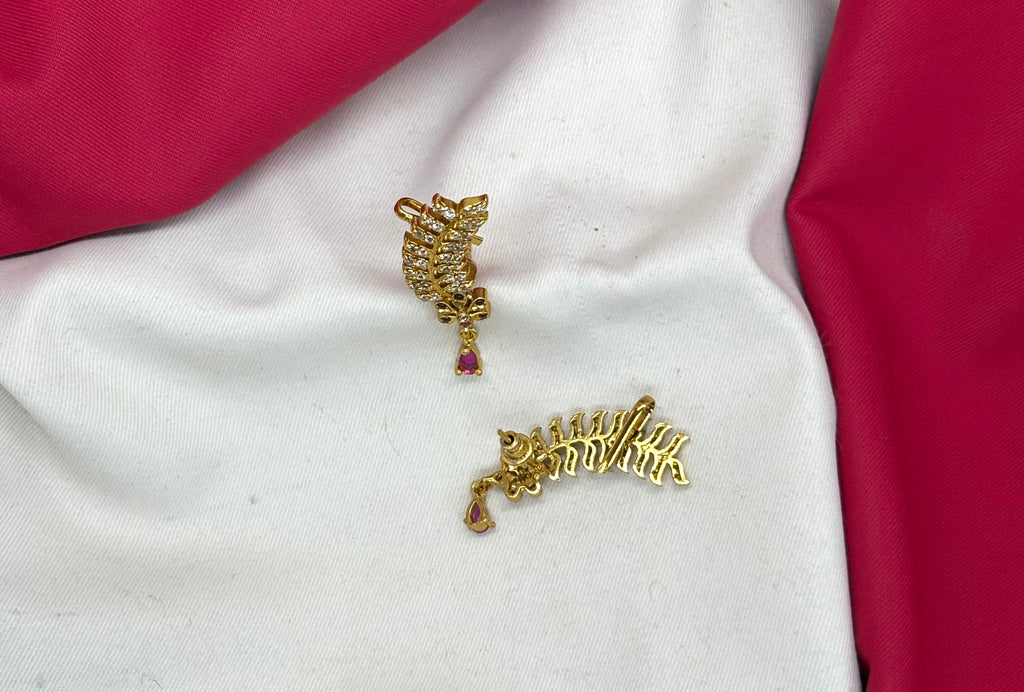 Matte finishing American Diamonds with pink drop earring