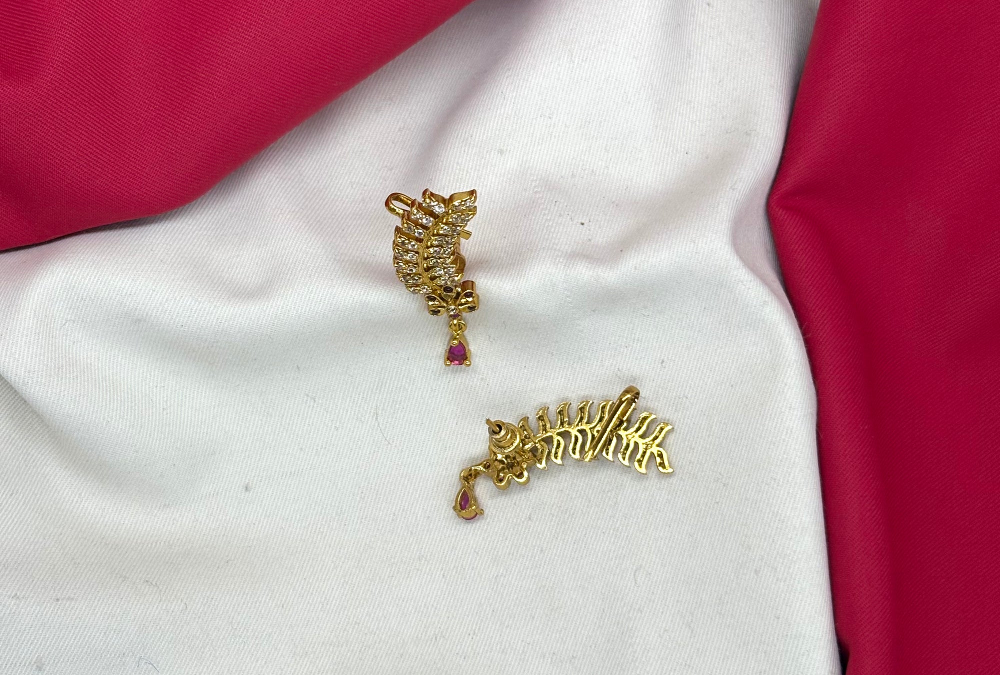 Matte finishing American Diamonds with pink drop earring