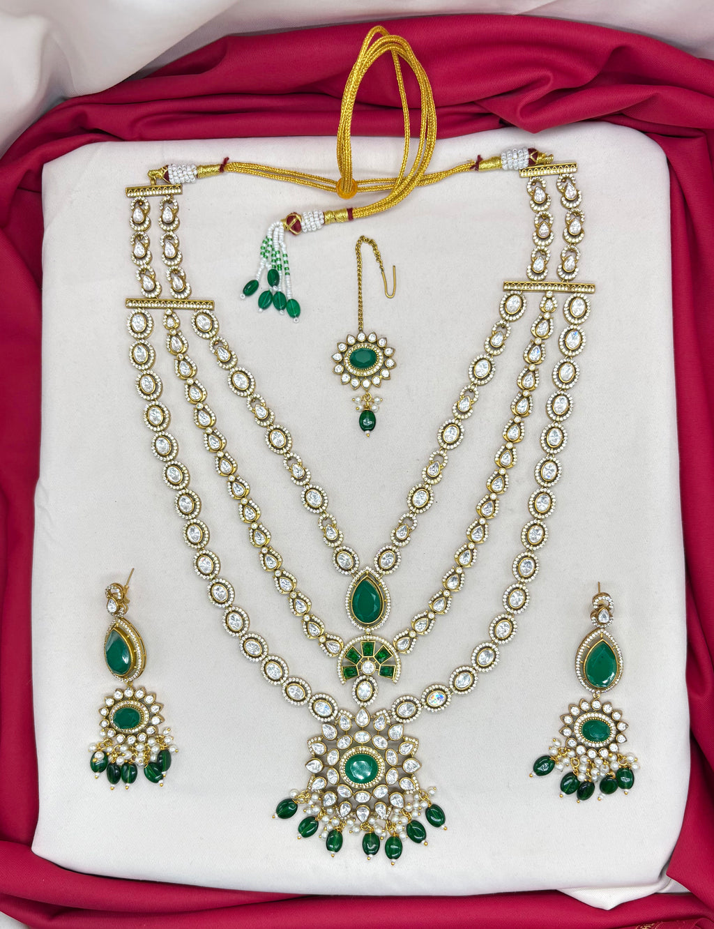 Emerald Multi Layer Green Moissanite Stones Heavy-Set Necklace