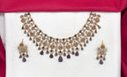 Premium matte finish American Diamonds flower design with Purple Stones Short Necklace