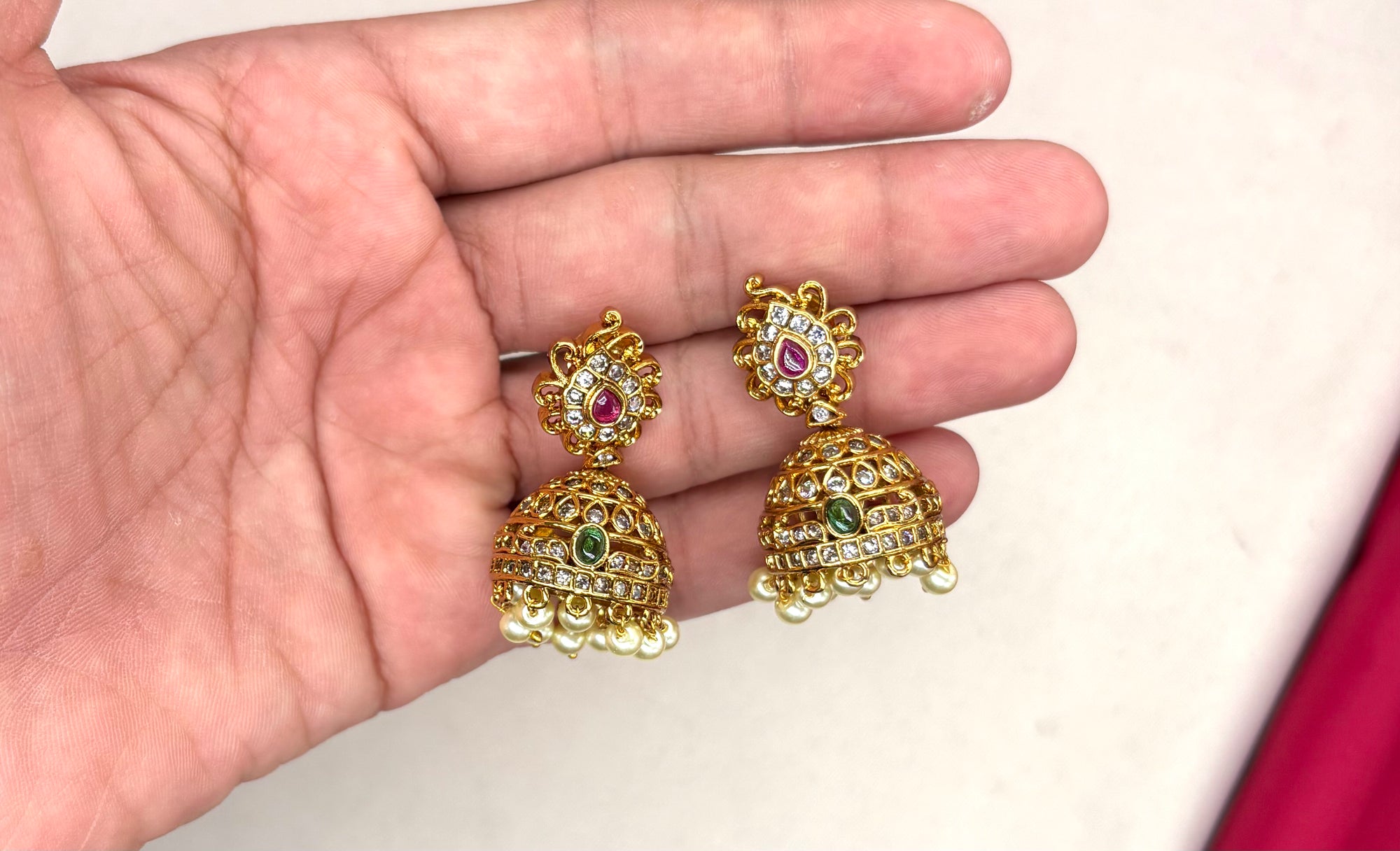 Premium Jadau Kundan Mango Design with Red Beads Long Haram Necklace