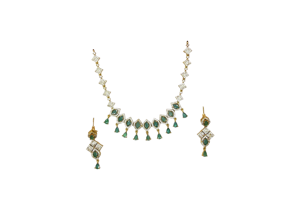 Matte finishing Green stones with American Diamonds short Necklace