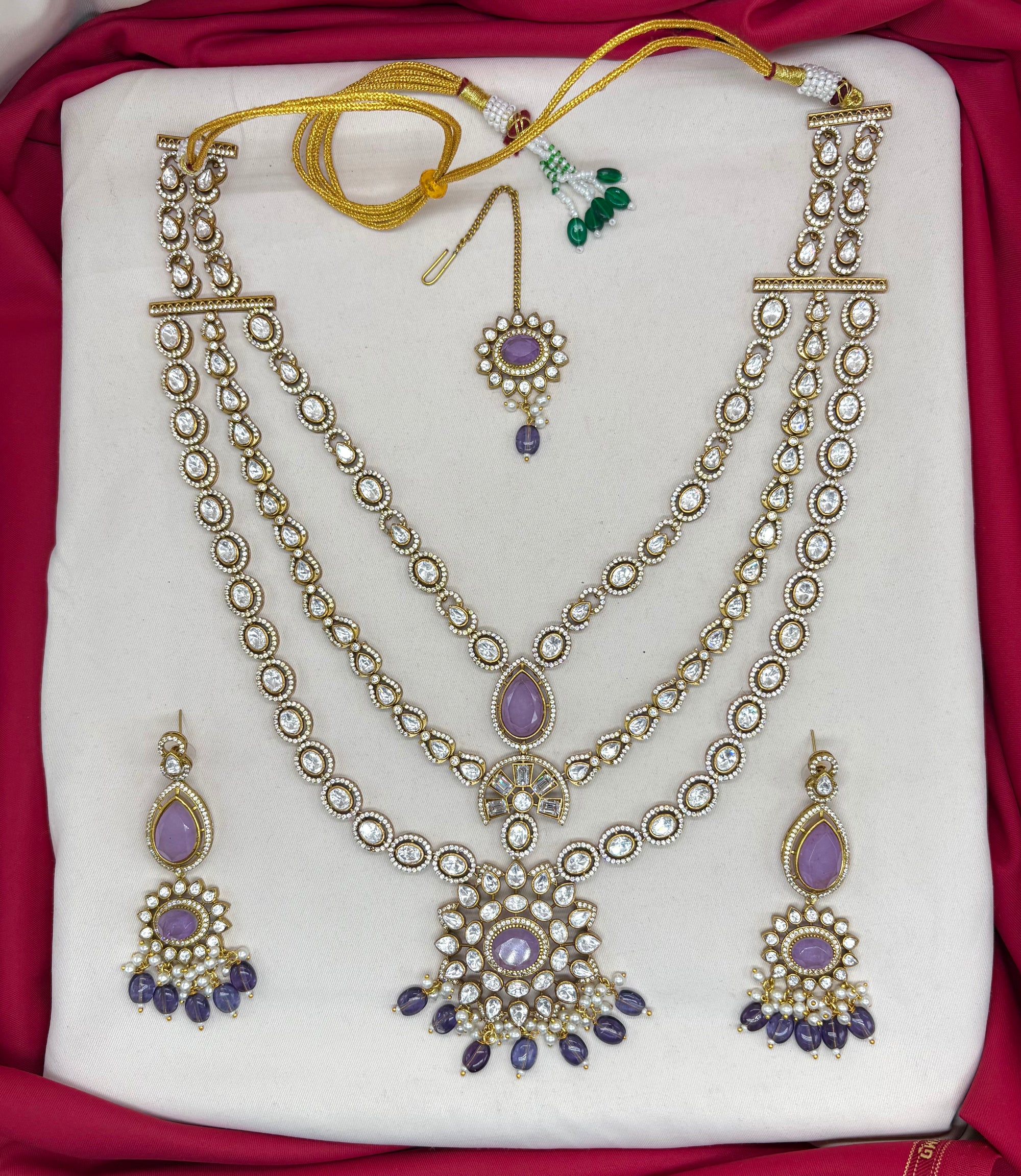 Emerald Multi Layer Purple Moissanite Stones Heavy-Set Necklace