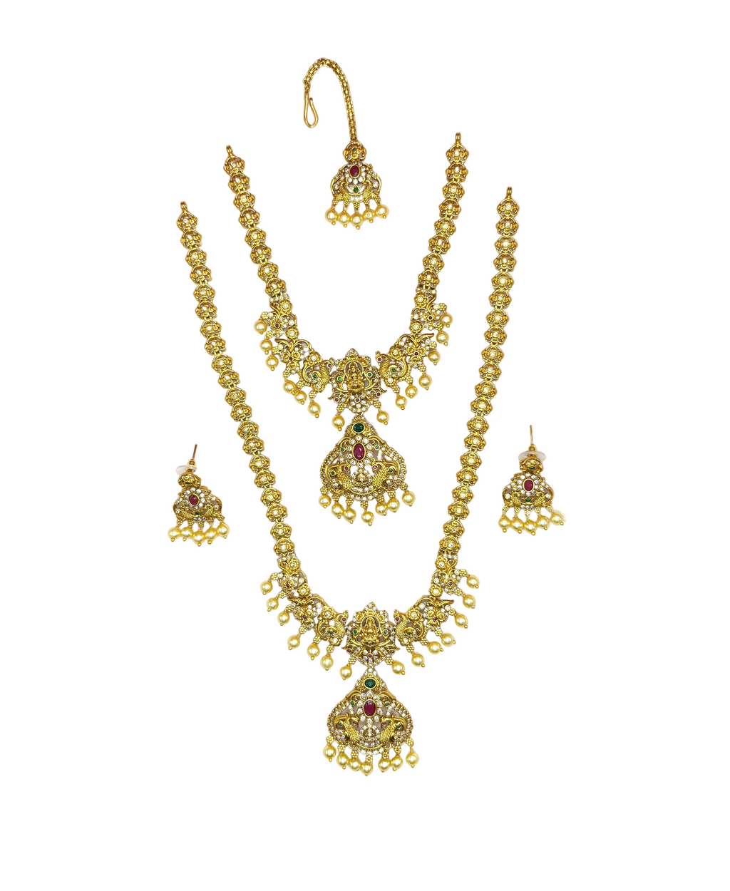 Matte finishing peacock with white pearls design combo-Set Necklace