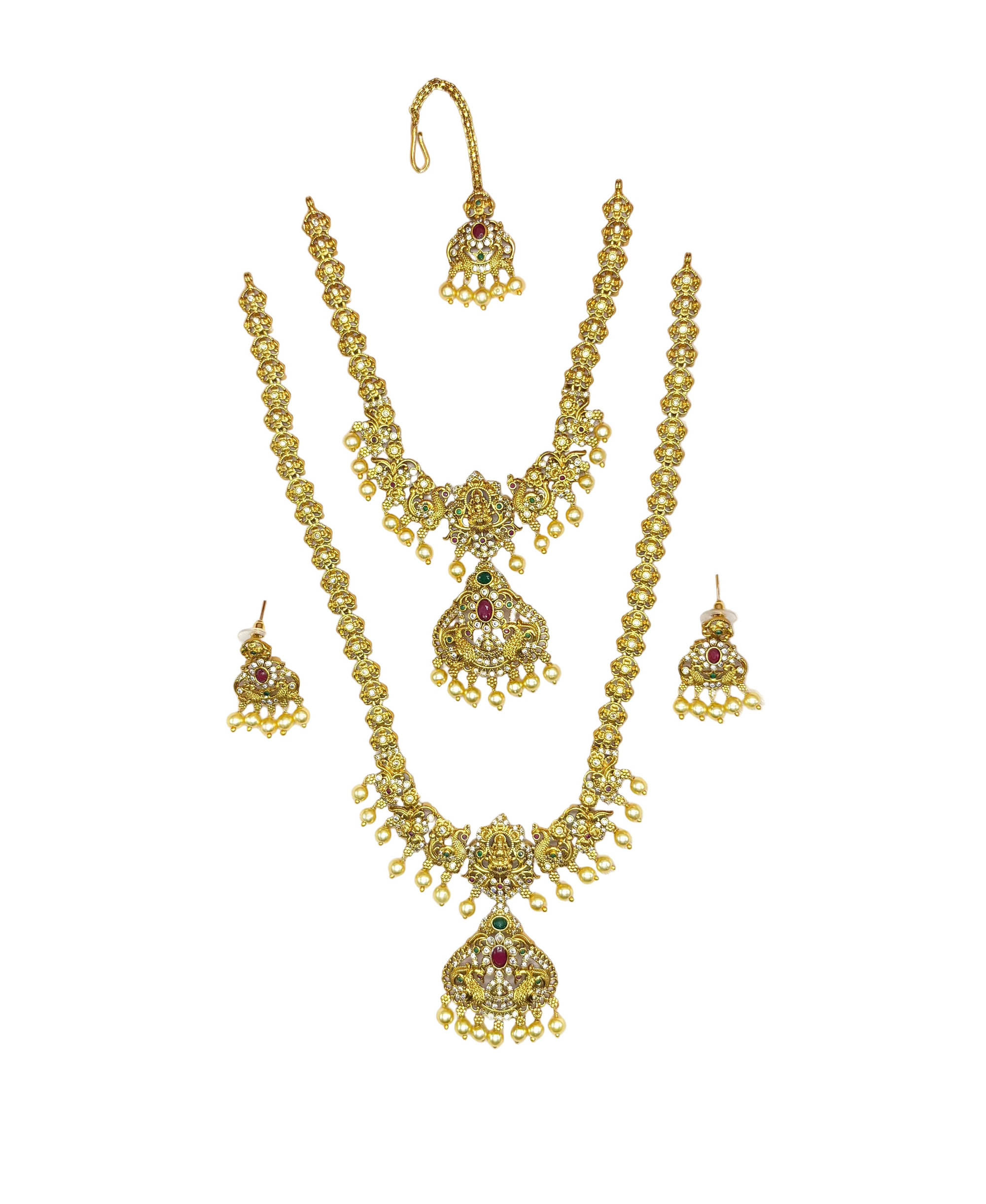 Matte finishing peacock with white pearls design combo-Set Necklace