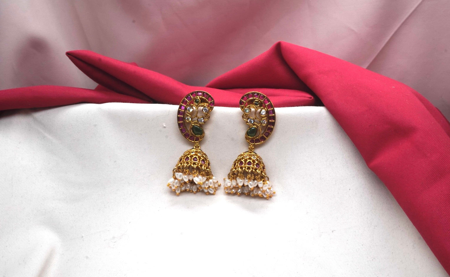 Jadau Kundan with rice pearls Jhumkas Earring