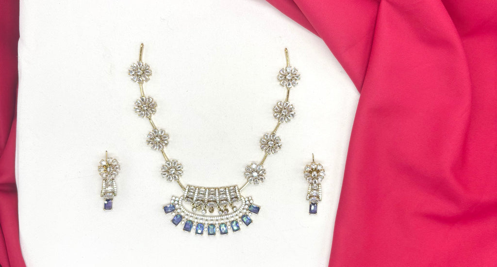 Victorian-plated American Diamond,Purple Zircon stones Short Necklace (Kanti)