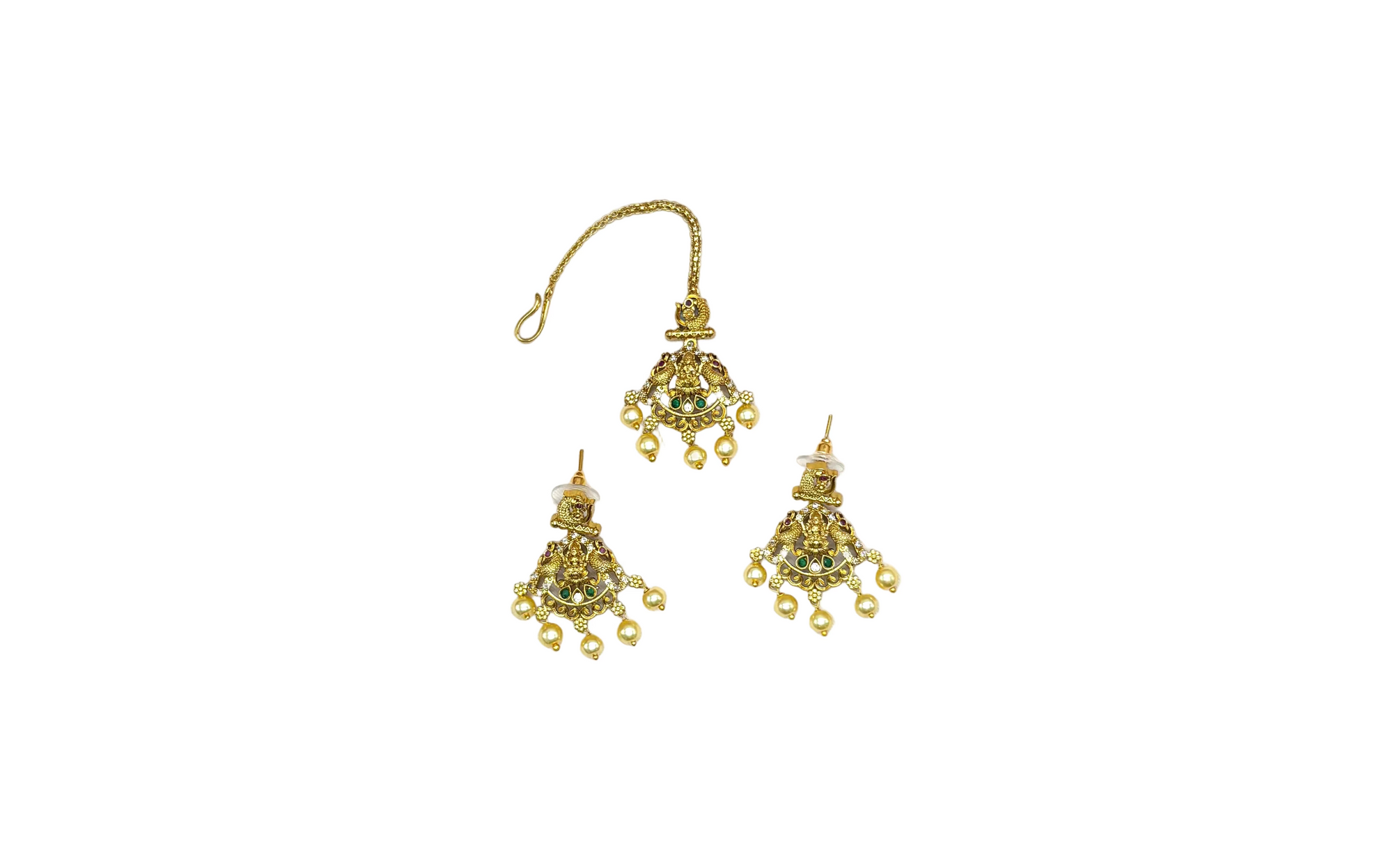 Matte finishing white stones with lord Lakshmi pendent design combo-Set Necklace