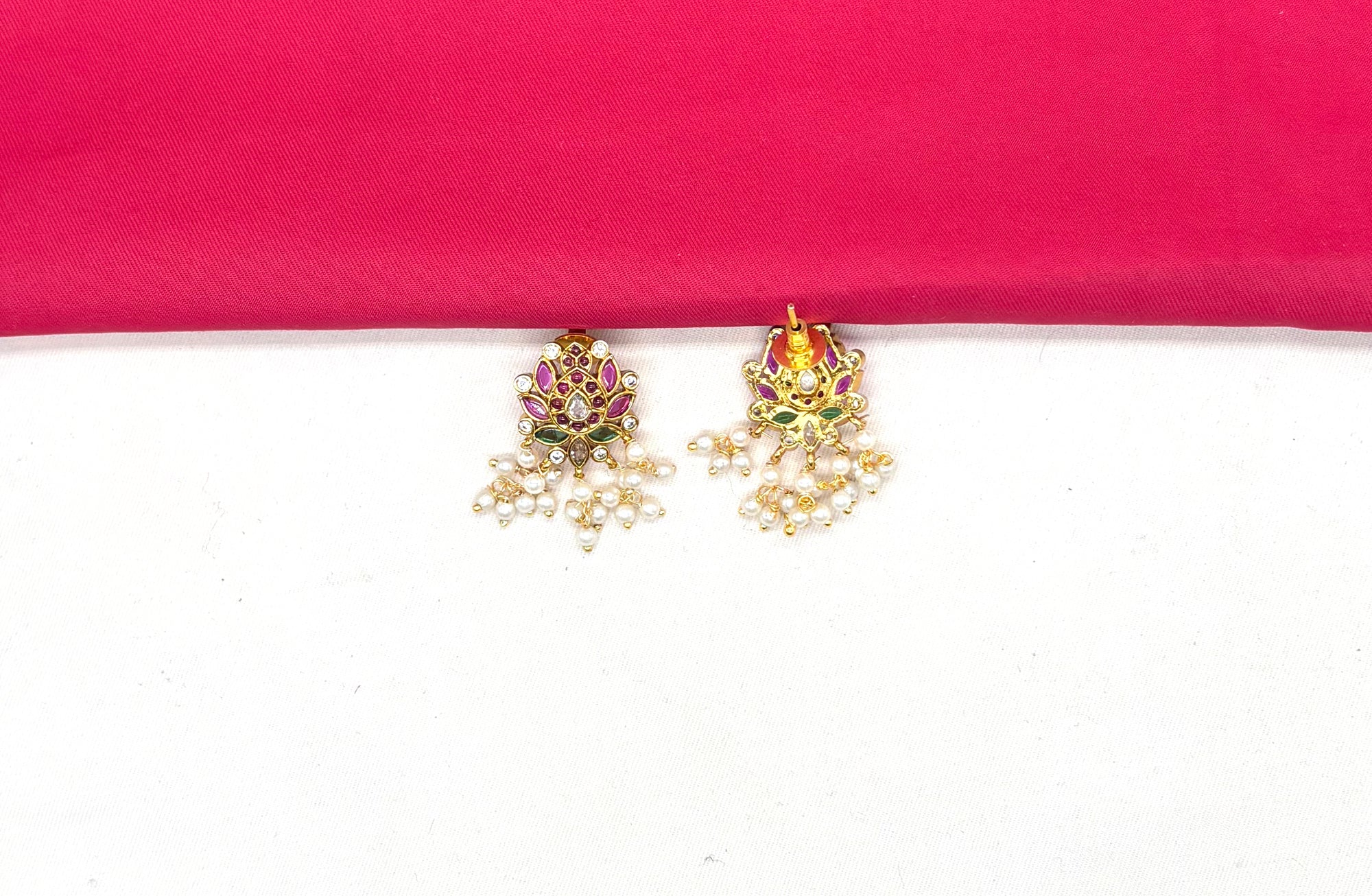 Beautifully designed with Lotus flowers and Guttapusalu clustered pearls Long Haram Necklace