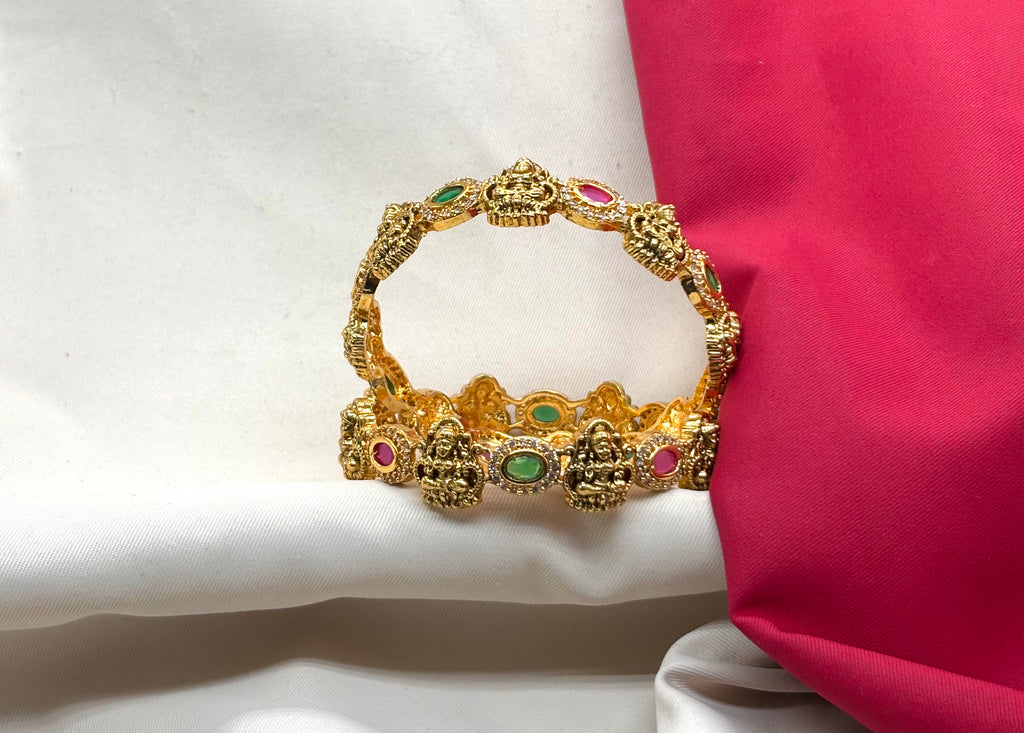 Matte finishing Lord Lakshmi with Multi-Stones Bangle