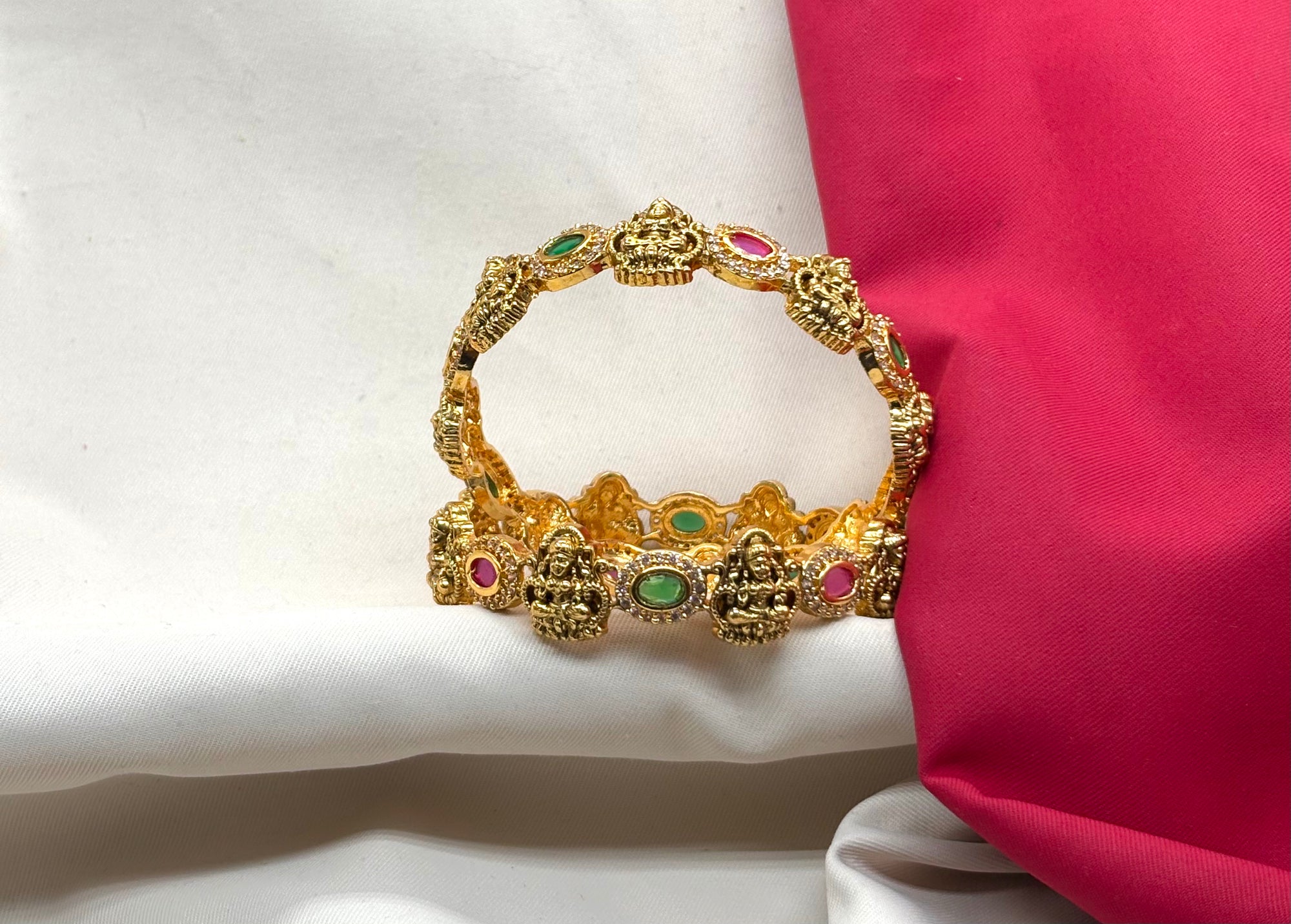 Matte finishing Lord Lakshmi with Multi-Stones Bangle