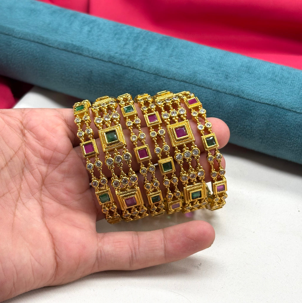 Matte finish multi stones with six Bangles Set