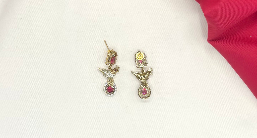 Peacock design with AD Red Zircon & Moissanite Stones