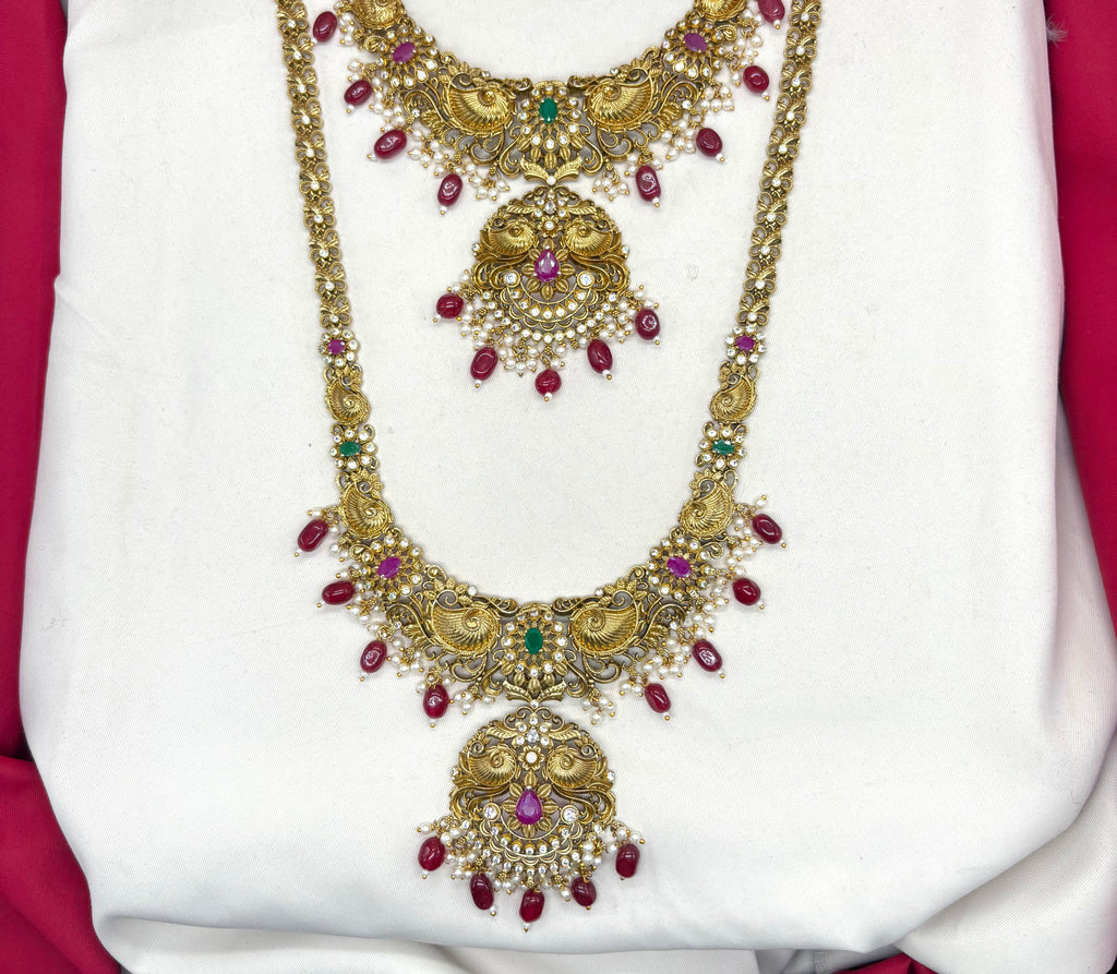 Matte finishing flower design with Ad stone & Red Beads combo-set