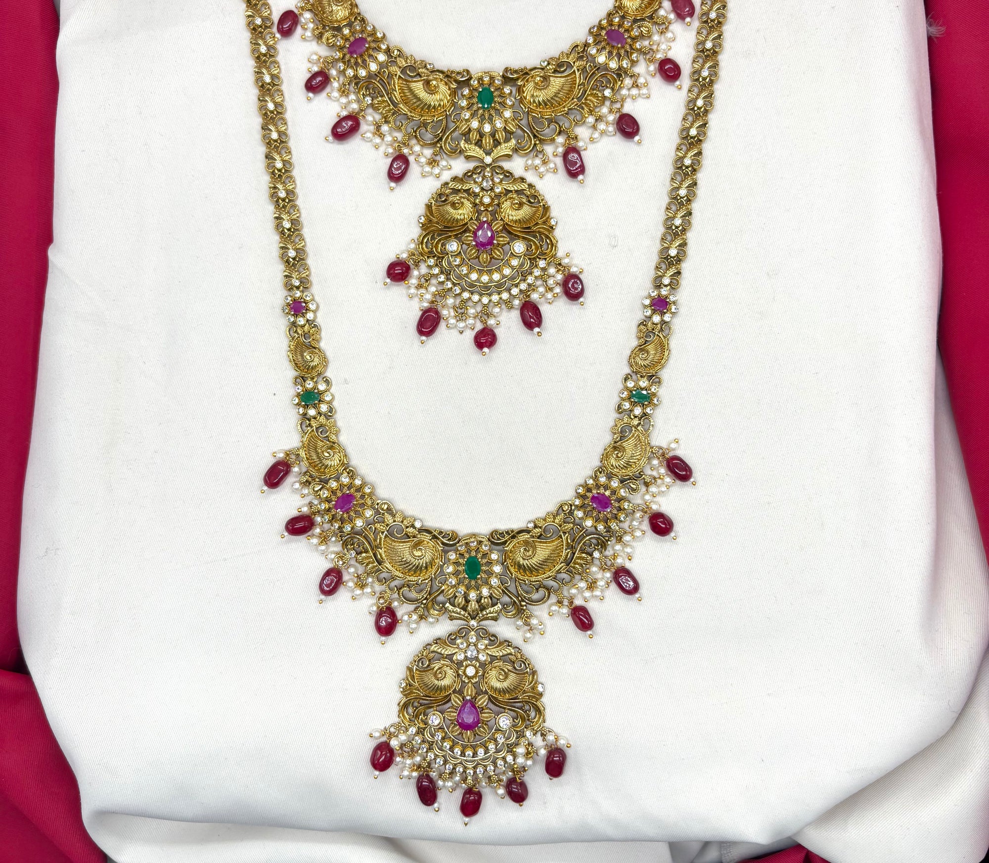 Matte finishing flower design with Ad stone & Red Beads combo-set