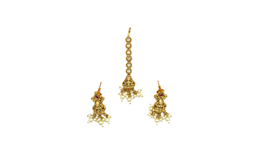 Gold finish lord Lakshmi with Kempu stones design combo-Set Necklace