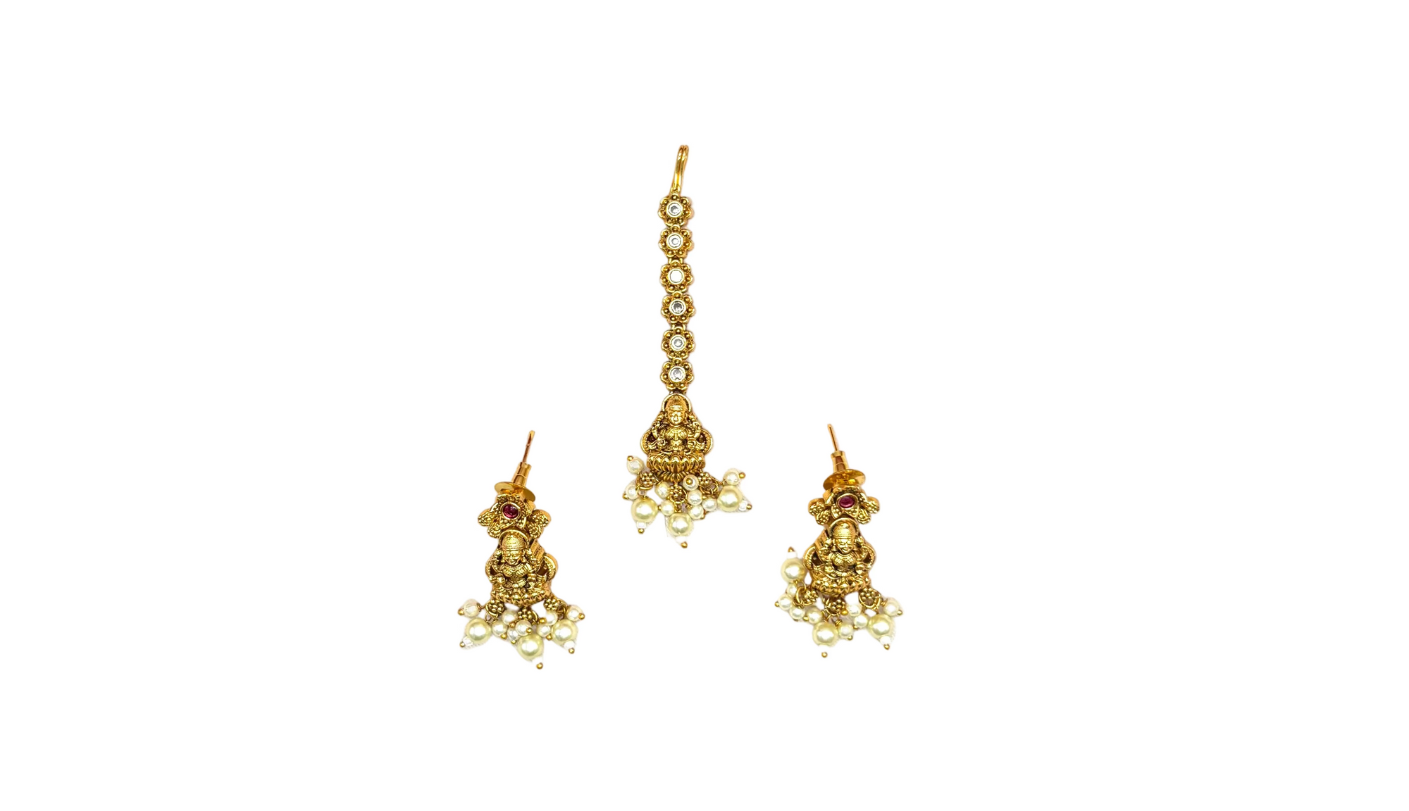 Gold finish lord Lakshmi with Kempu stones design combo-Set Necklace