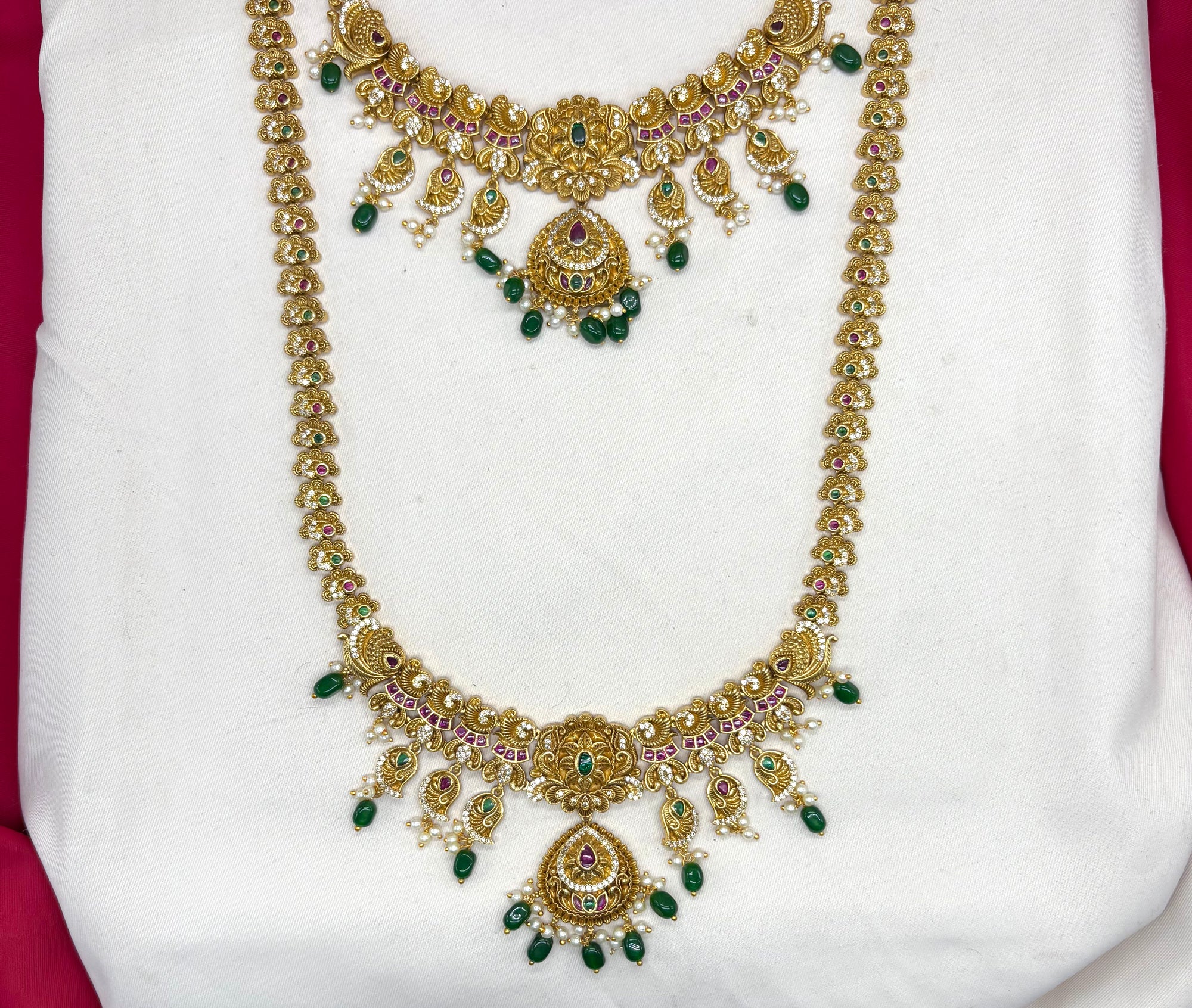 Matte finishing floral design with Green Beads combo-set