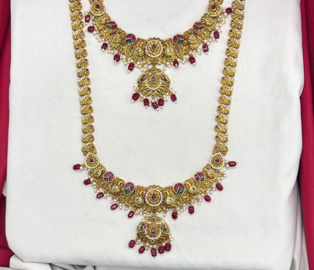 Matte finishing peacock design floral Red Beads Combo-set