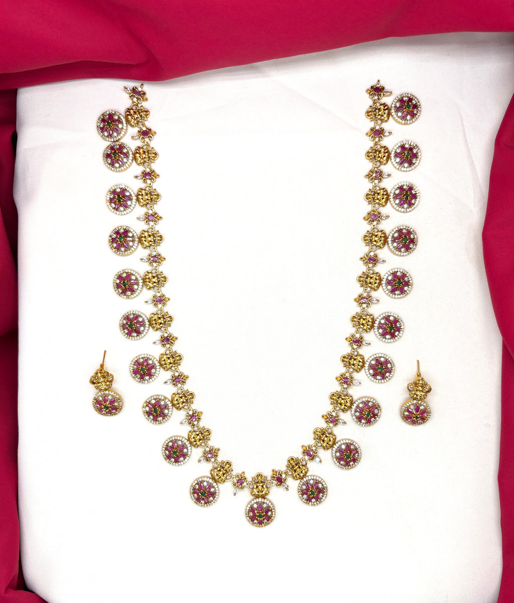 Matte finishing flower design with lord Lakshmi long (haram)Necklace