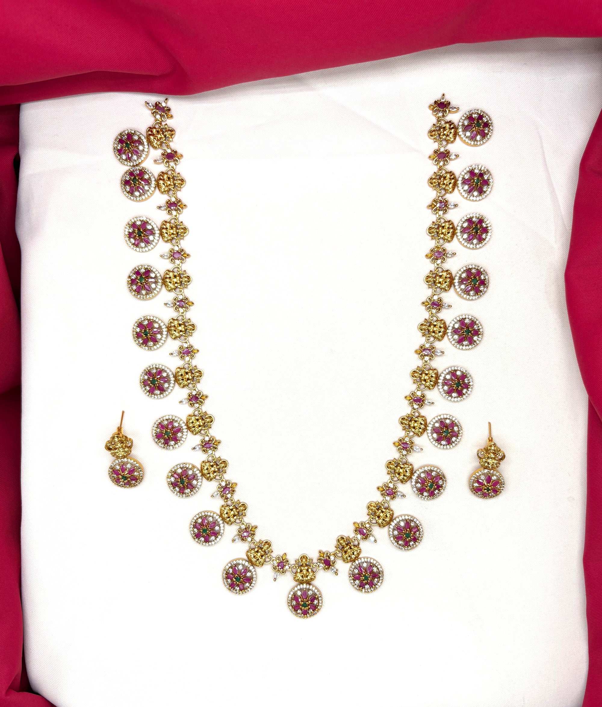 Matte finishing flower design with lord Lakshmi long (haram)Necklace