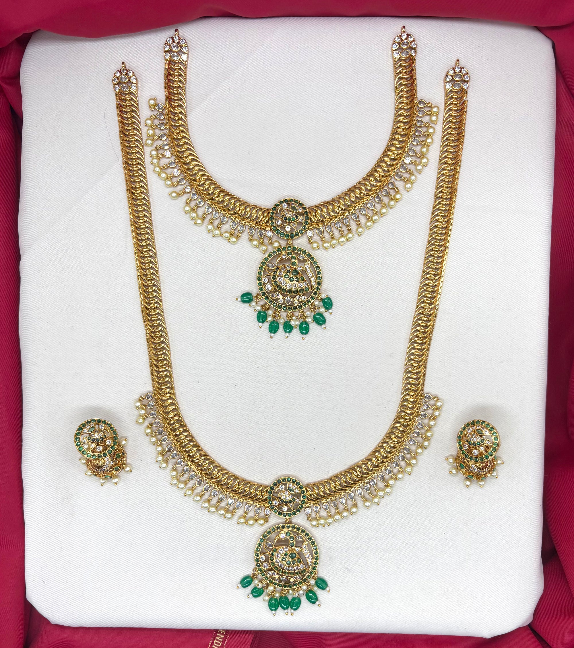 Matte finishing jalebi With Green pendent Peacock Combo-set