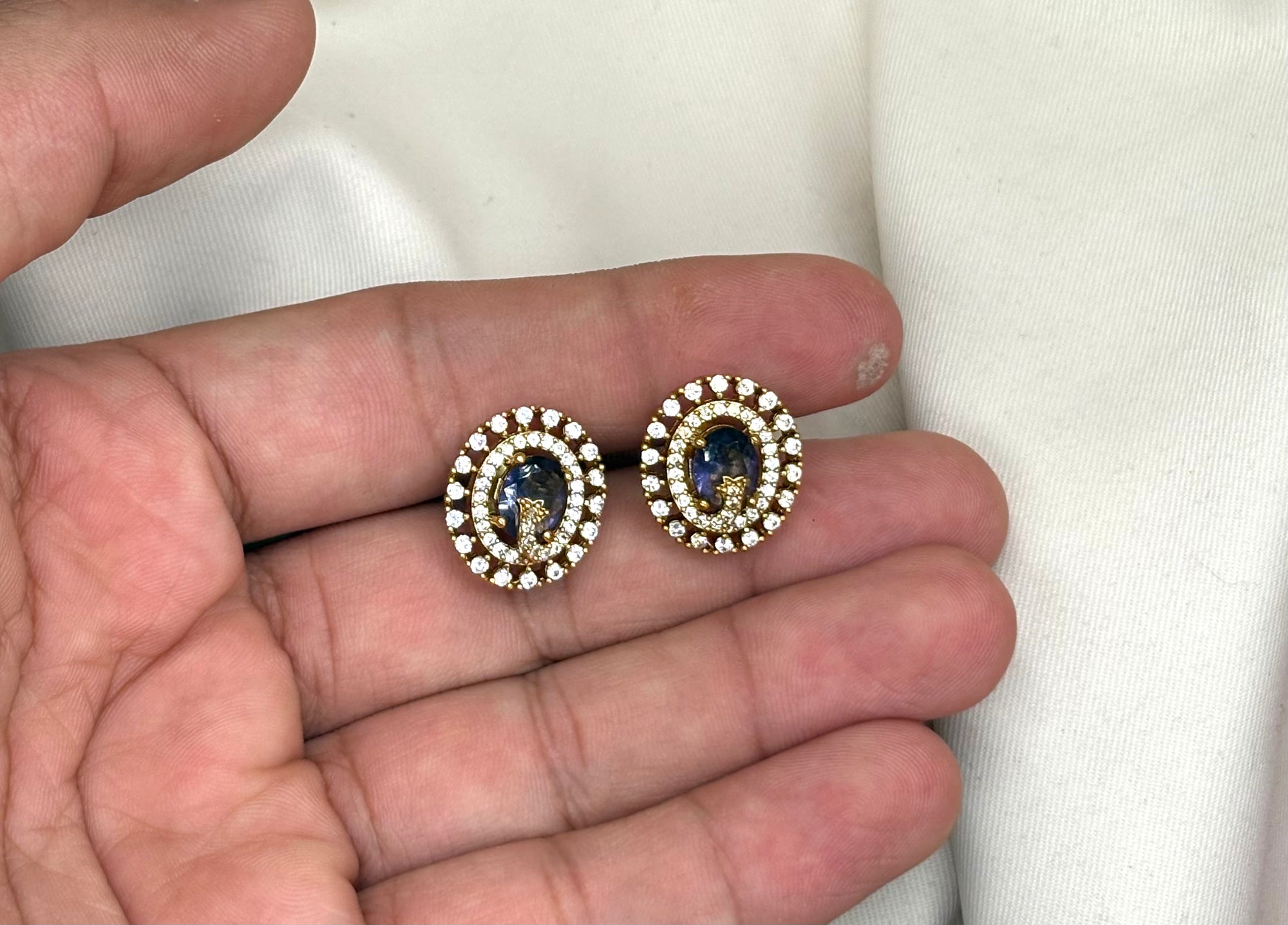 Victorian finish American Diamonds with purple stone stud Earring